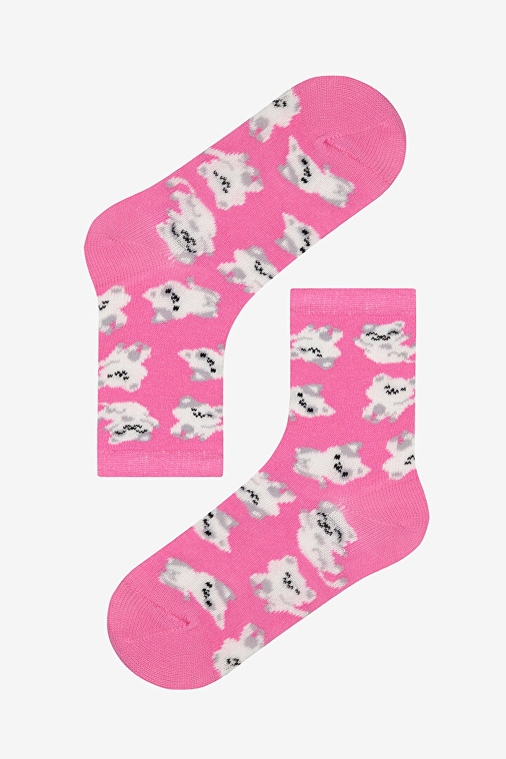 Girls Pinky Cat 2in1 Multi Colour Socket Socks - 2