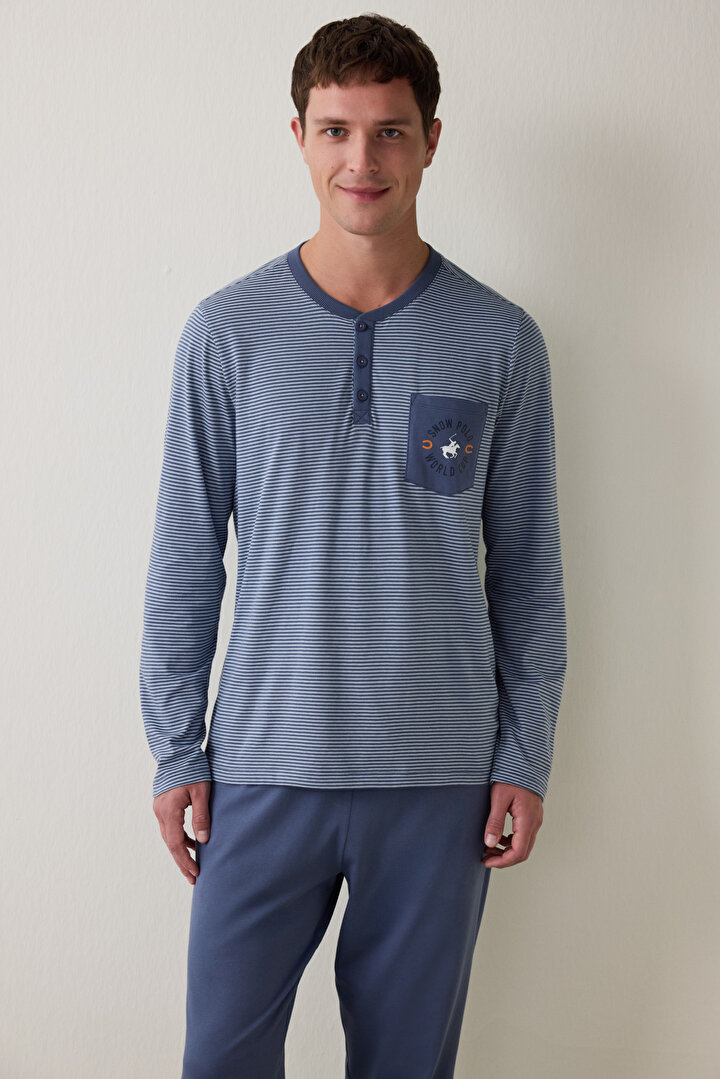 Erkek Çizgili Cepli Jogger Pijama Takımı - 2