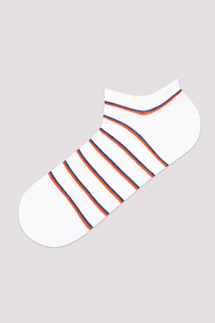 Beyaz Erkek Çizgili 3'lü Patik Çorap - 2