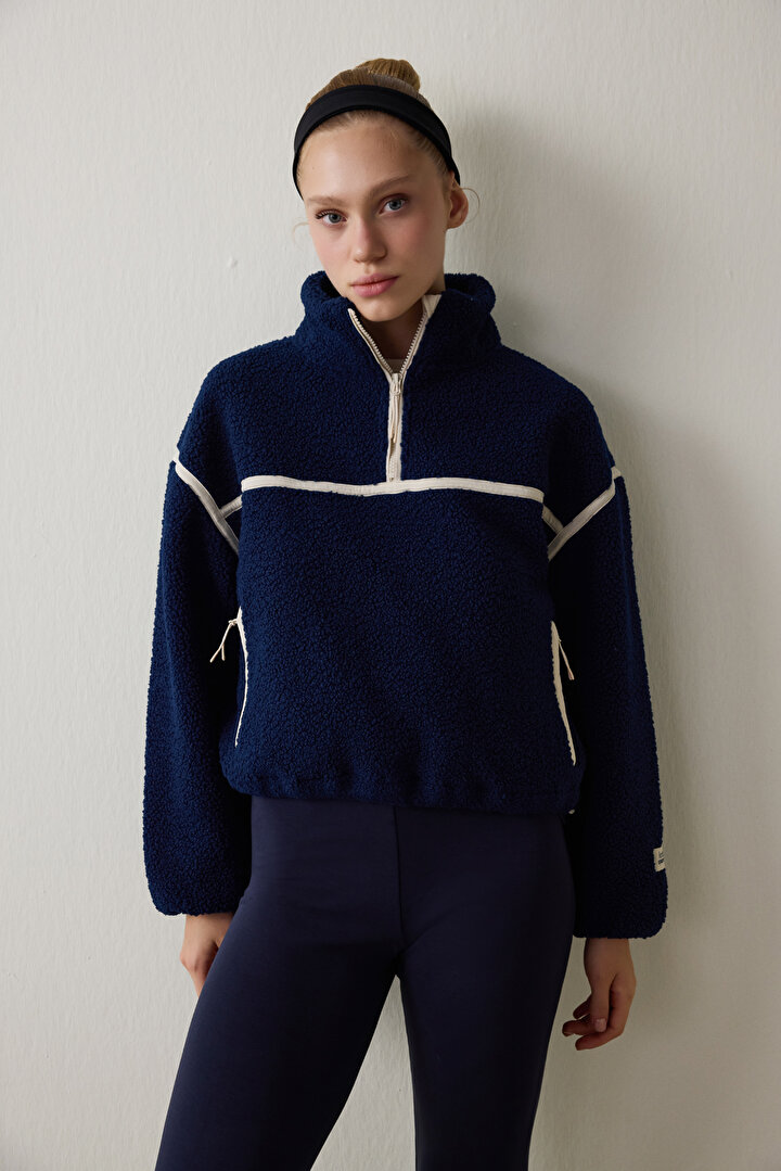 Indigo Thermal Effect Contrast Detail Polar Stand Collar Jacket - 1