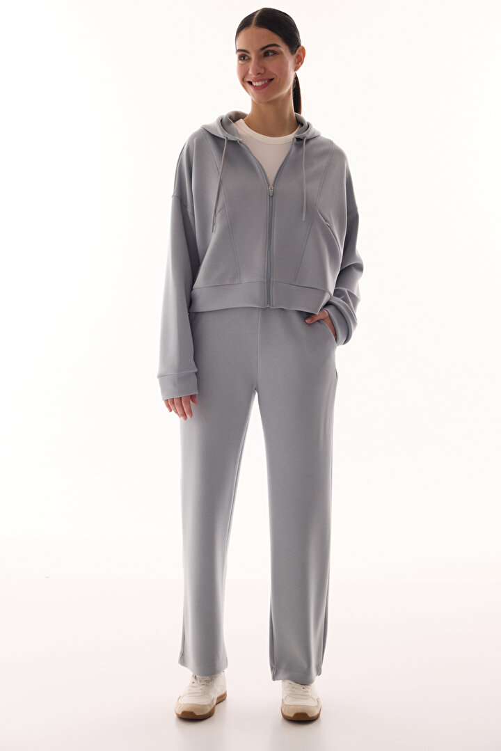 Gray Silky Feel Zipped Hoodie - 2