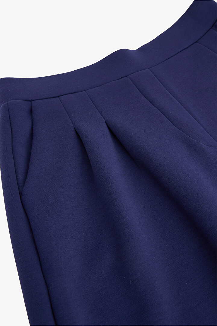 Lacivert Yüksek Bel Pileli Geniş Paça Pantolon - 2