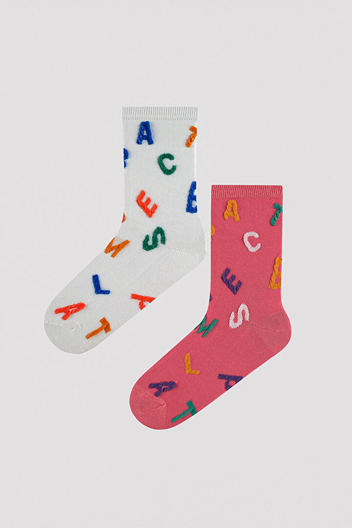 Colorful Letter Printed 2in1 Socket Socks - 1