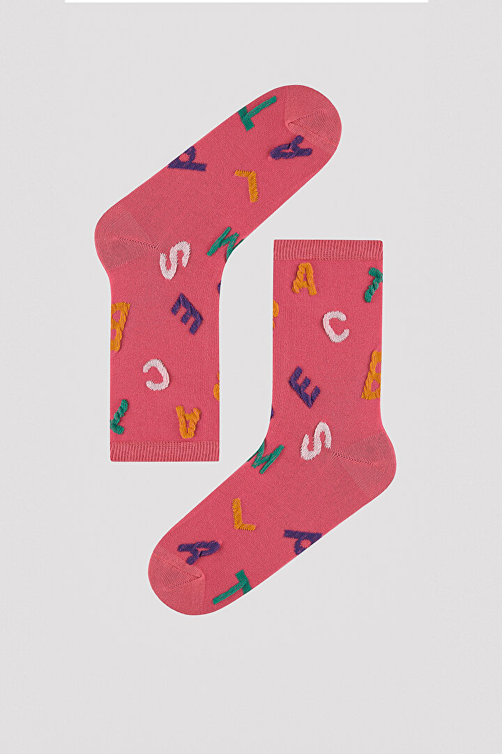 Renkli Harf Desenli 2li Soket Çorap - 2