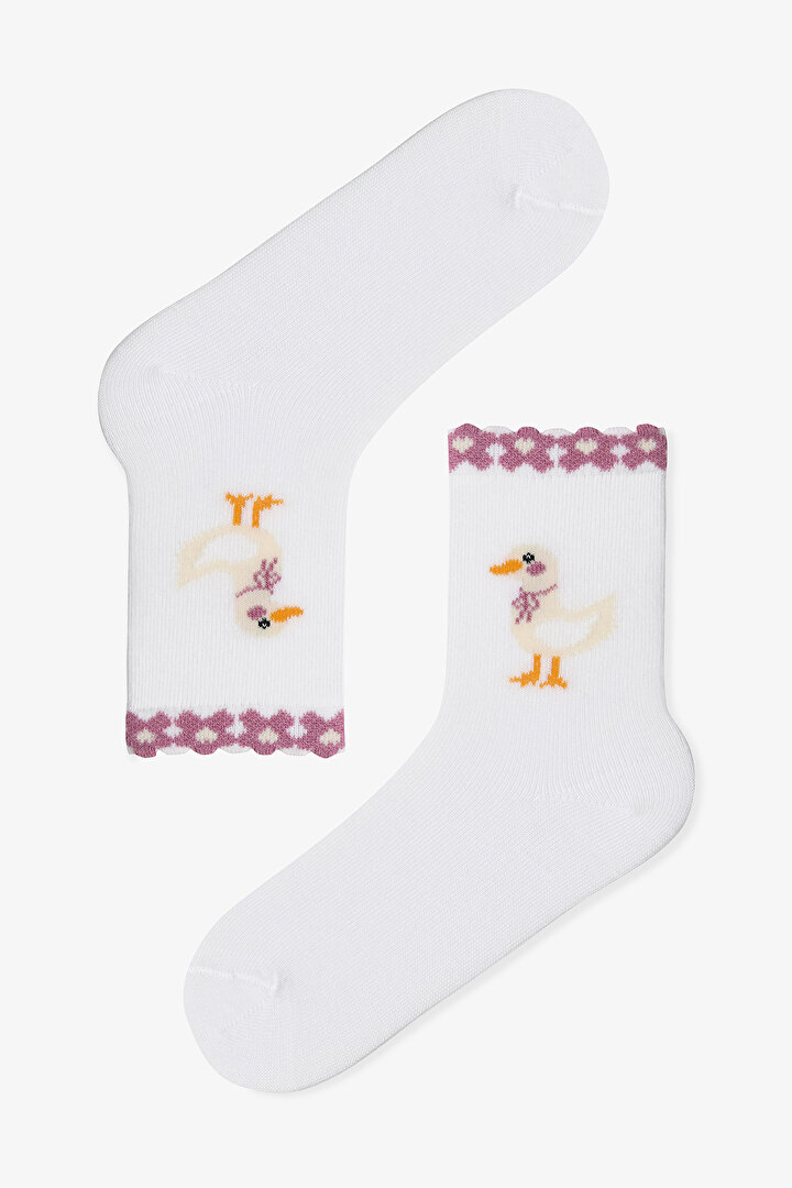 Çok Renkli Kız Çocuk Rabbit Tavşan Desenli 3'lü Soket Çorap - 2