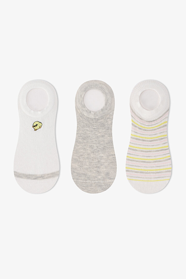 3 Çift Burun Dikişsiz Pamuklu Renkli Nakışlı Patik Çorap - 1