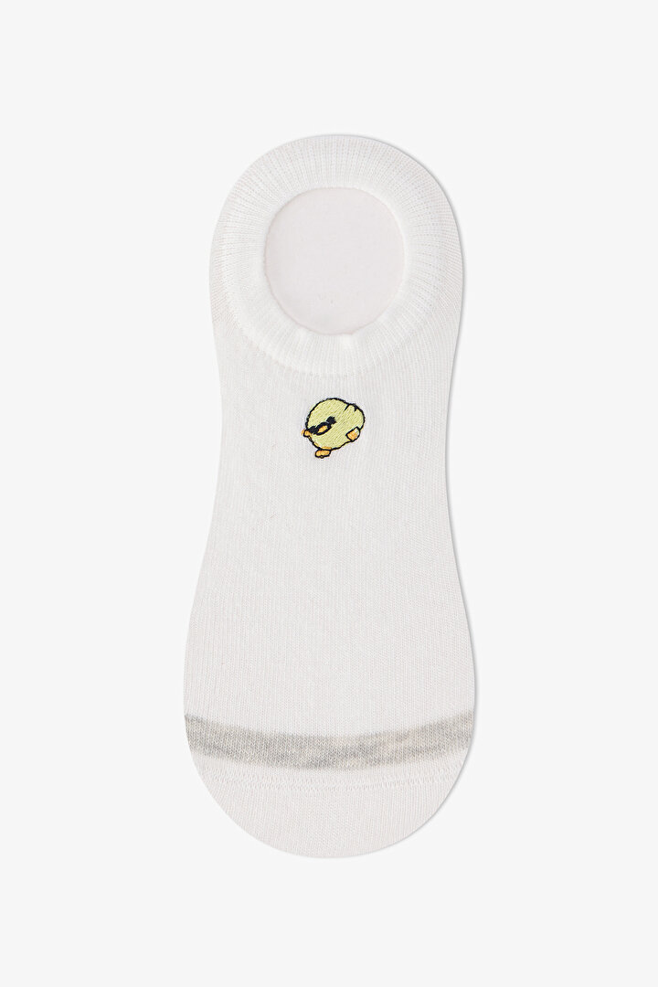 3 Çift Burun Dikişsiz Pamuklu Renkli Nakışlı Patik Çorap - 2