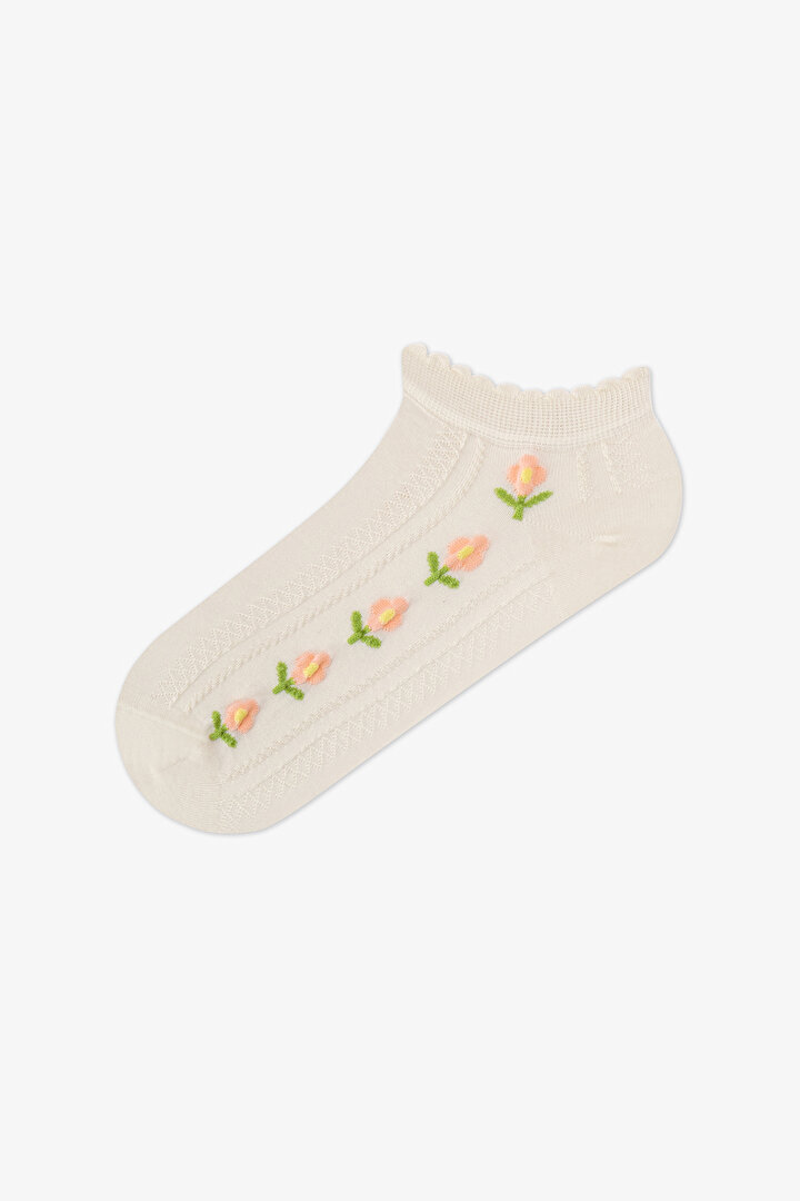 3 Çift Burun Dikişsiz Pamuklu Renkli Çiçek Kabartma Desenli Patik Çorap - 2