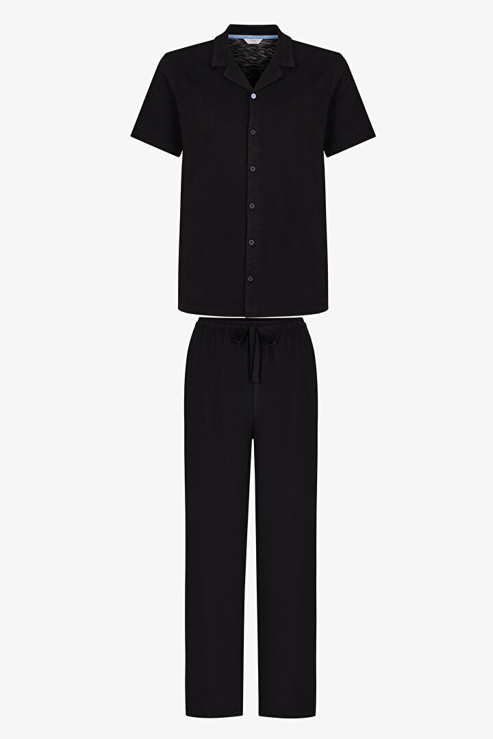 Erkek Siyah City Black Kısa Kollu Gömlek Pantolon Pijama Takımı - 1