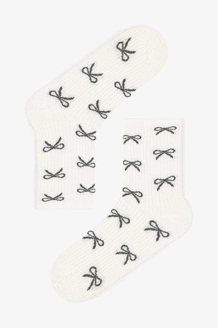 5 Çift Pamuklu Kurdele Desenli Soket Çorap - 2