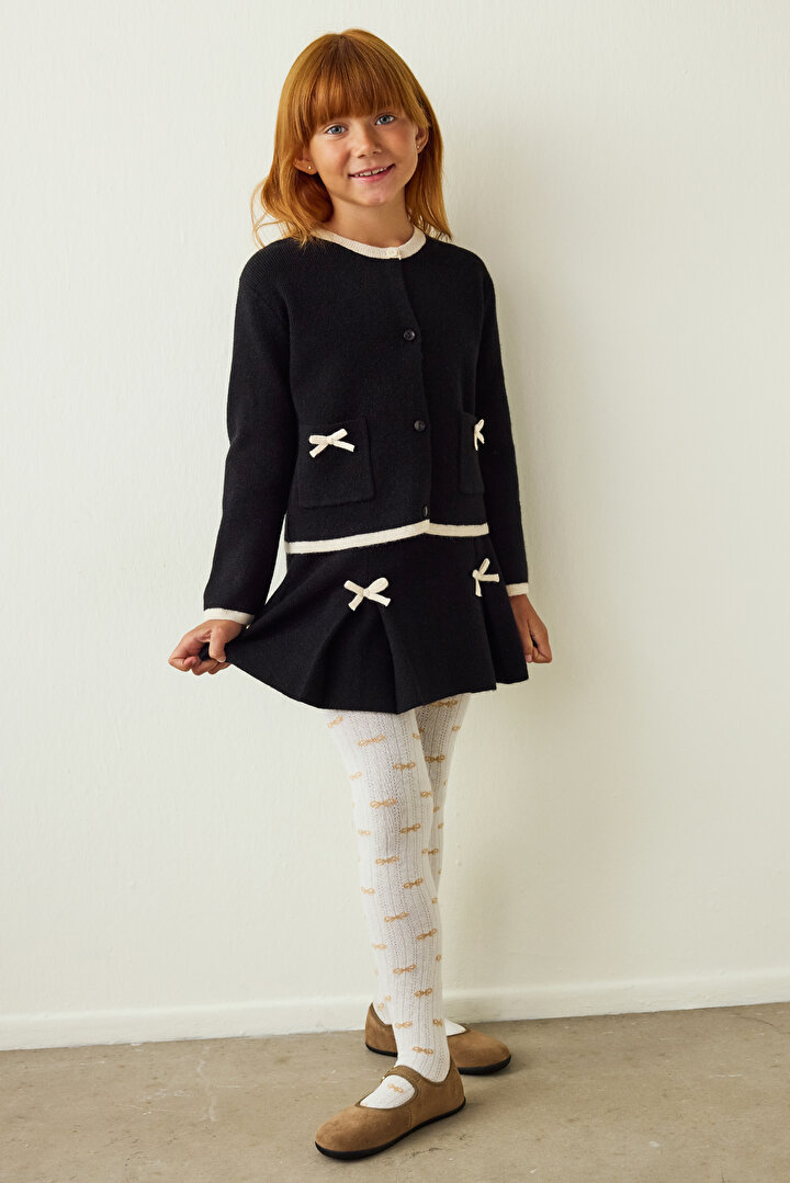 Marshmallow Girls Bow Detailed Cotton 100 Denier Tights - 1