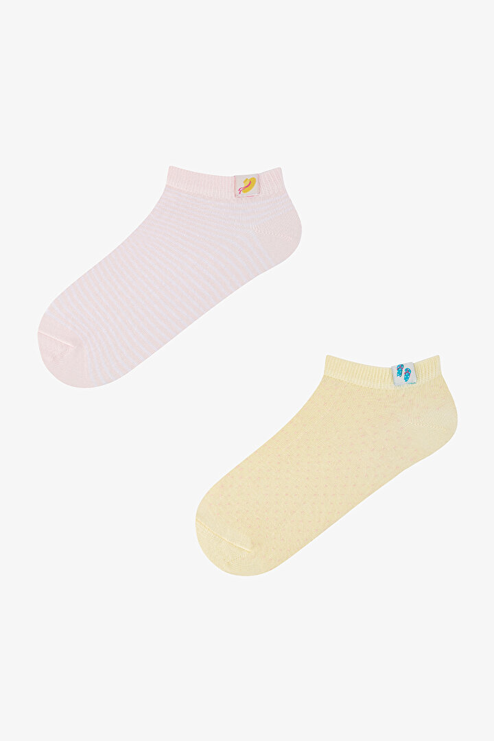 2 Pairs Cotton Summer Themed Woven Label Footie Socks - 1