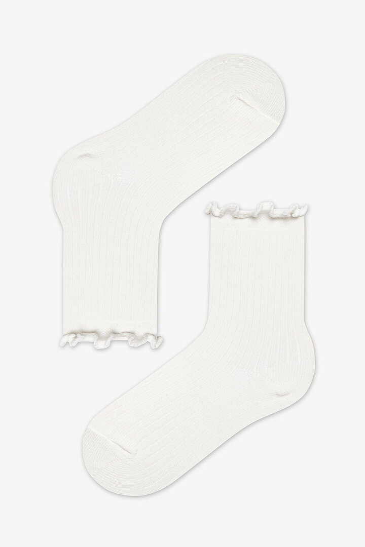 Girls White Frill 3in1 Rib White Socket Socks - 2