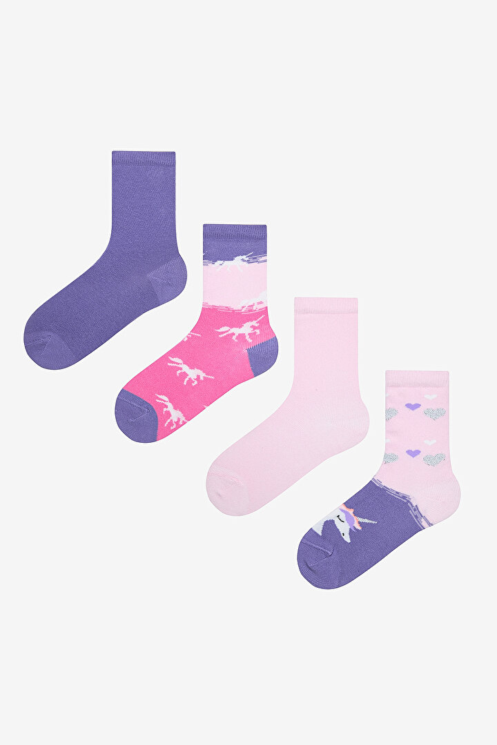 Girls Running Unicorn 4in1 Multi Colour Socket Socks - 1