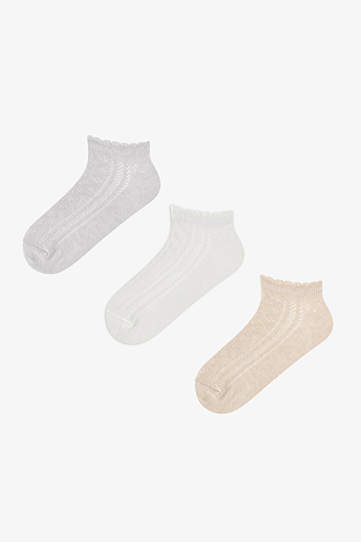 3 Çift Pamuklu Ajurlu Fırfırlı Patik Çorap - 1
