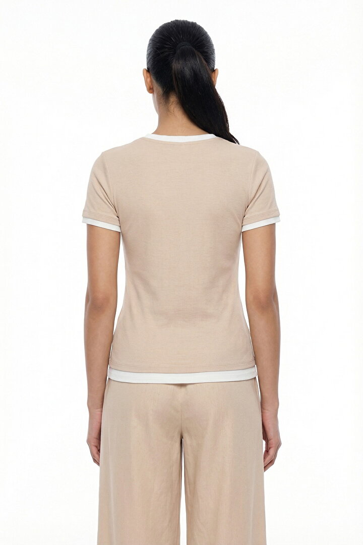 Pastel Bej Basic Layer Tişört - 2