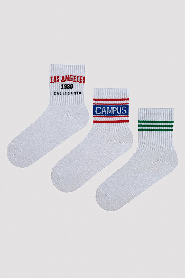 Los Angeles Slogan Baskılı 3lü Soket Çorap - 1