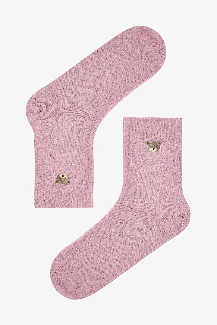 Ayı Nakışlı Peluş Kalın Soket Çorap - 1