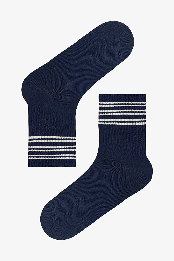 Multicolored Man Navy Line Striped 3-Pack Socket Socks - 2