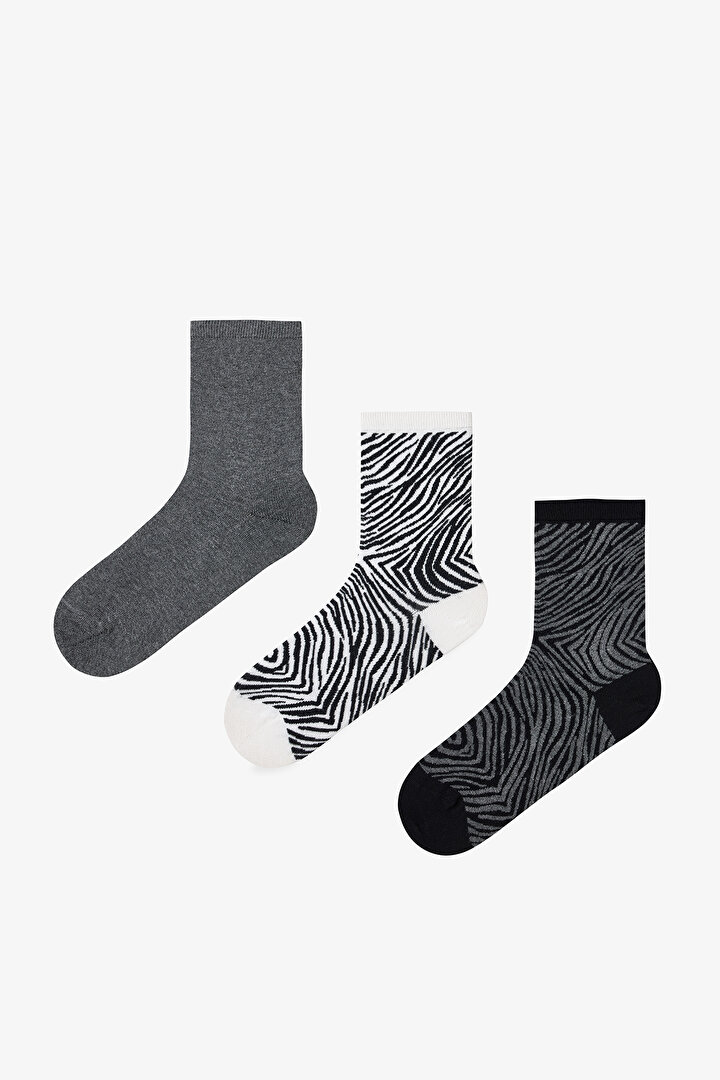 Siyah Classy Zebra 3lü Soket Çorap - 1