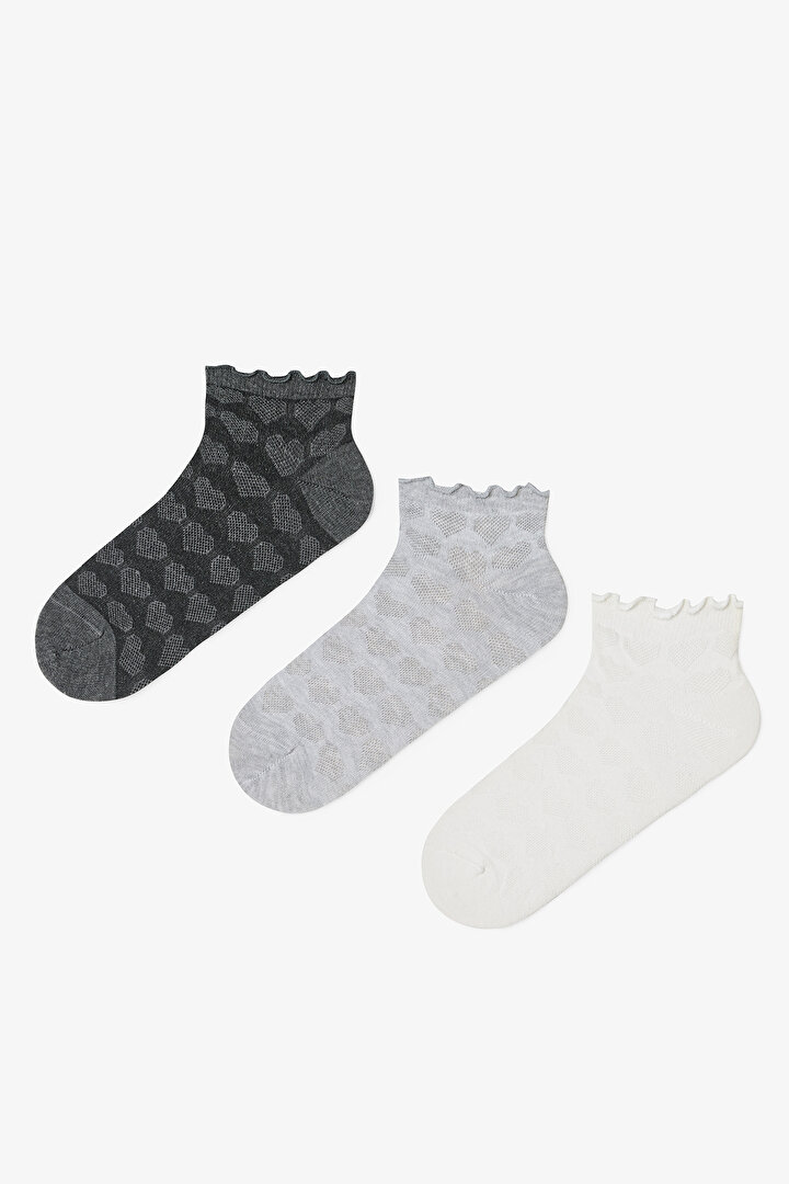 3 Pairs of Cotton Heart Patterned Ruffle Liner Socks - 1