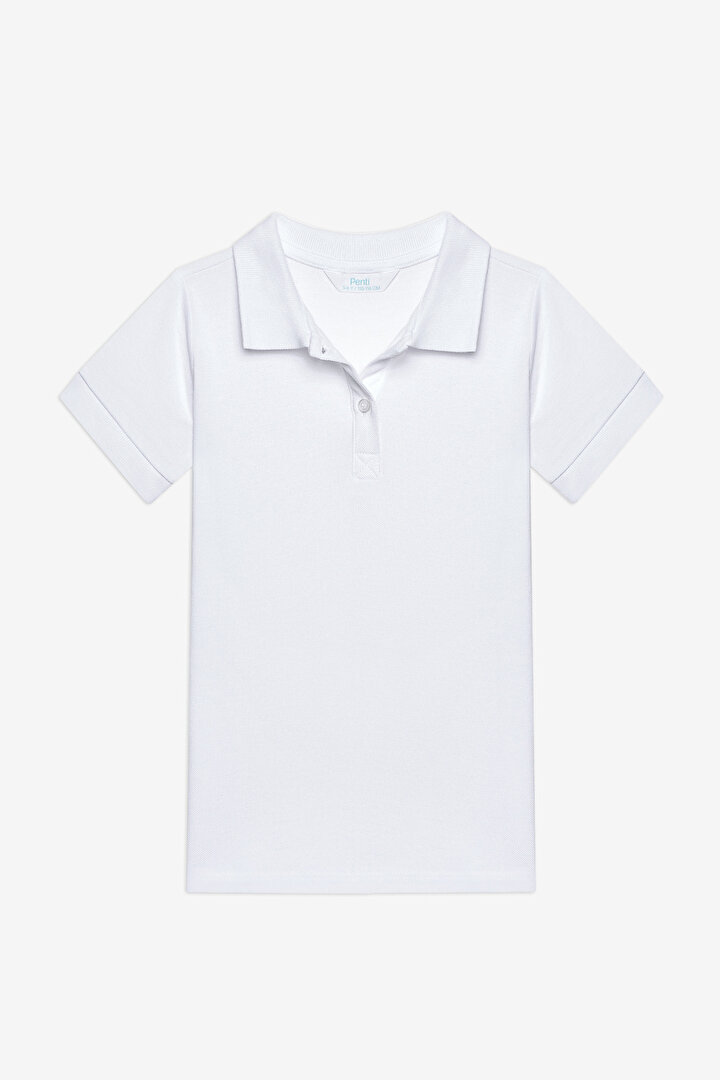 Unisex Beyaz Polo Yaka Organik Beyaz Tişört - 1