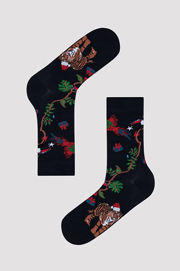 New Year Animal Siyah 2li Soket Çorap - 1