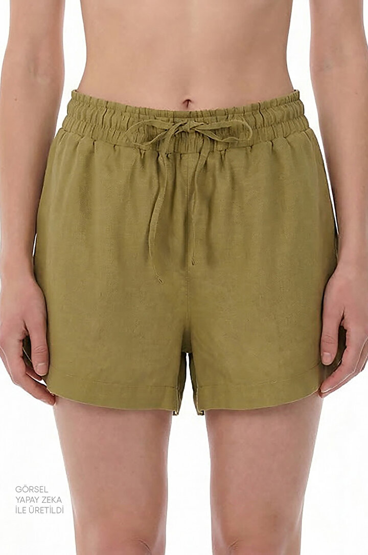 Mustard Linen High-Waisted Shorts - 2