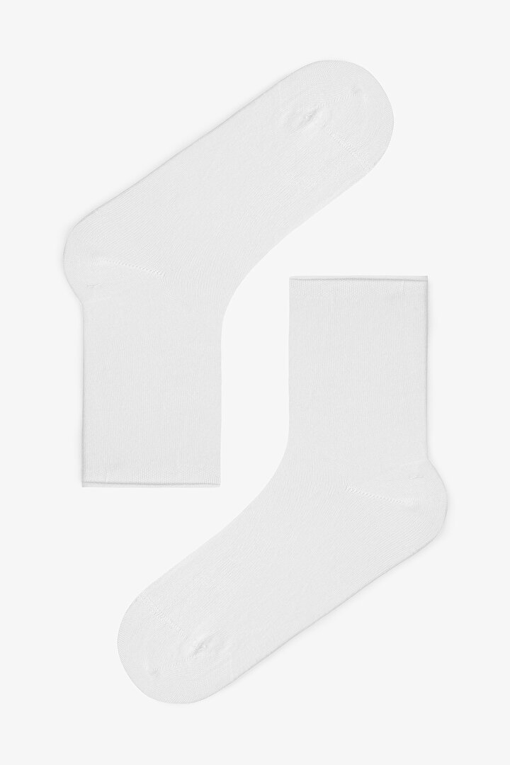 Beyaz Rahat Bilek Lastikli Bambu Soket Çorap - 1