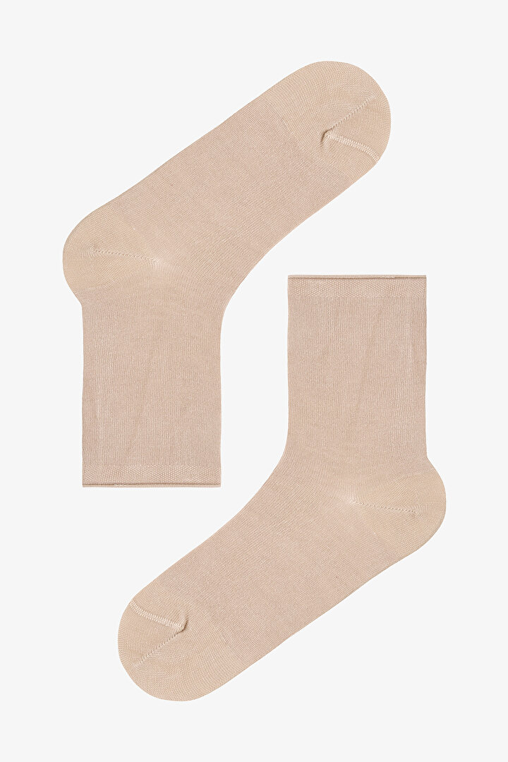 Bej Rahat Bilek Lastikli Bambu Soket Çorap - 1