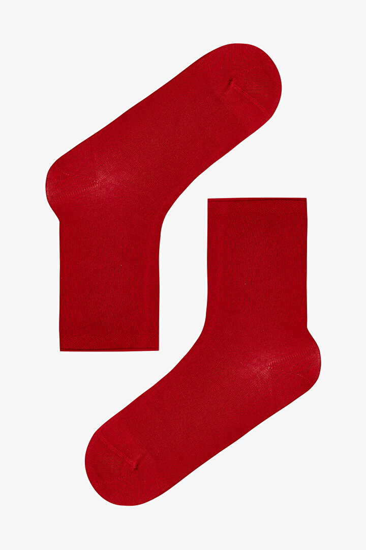 Kırmızı Rahat Bilek Lastikli Bambu Soket Çorap - 1