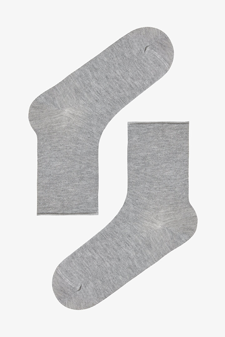Gri Rahat Bilek Lastikli Bambu Soket Çorap - 1