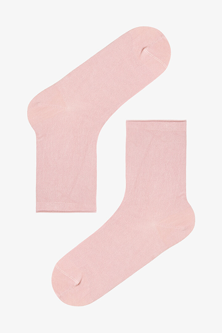 Açık Pembe Rahat Bilek Lastikli Bambu Soket Çorap - 1
