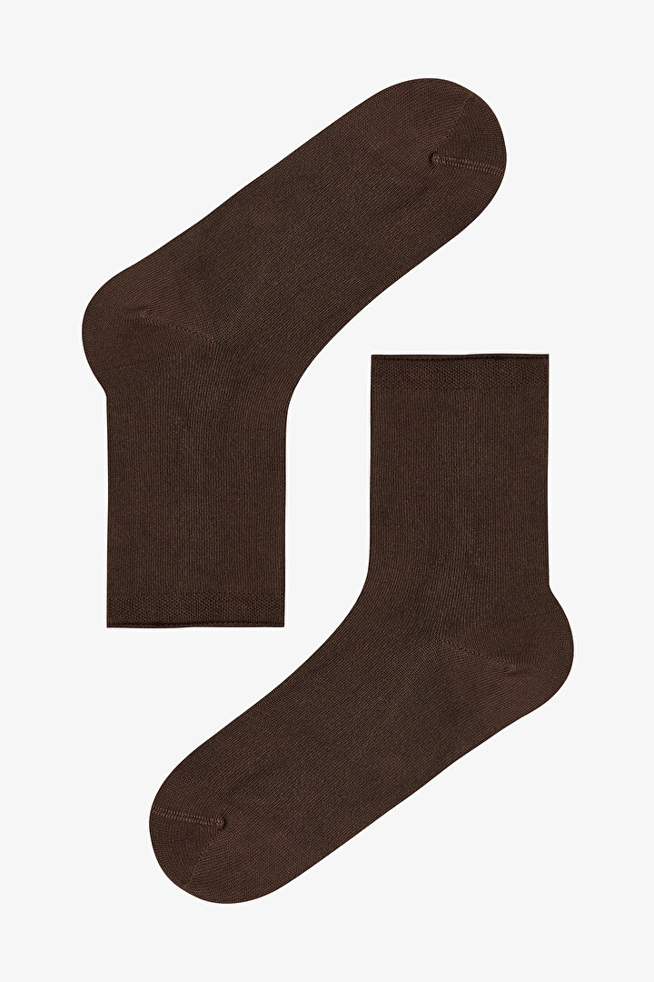 Koyu Kahverengi Rahat Bilek Lastikli Bambu Soket Çorap - 1