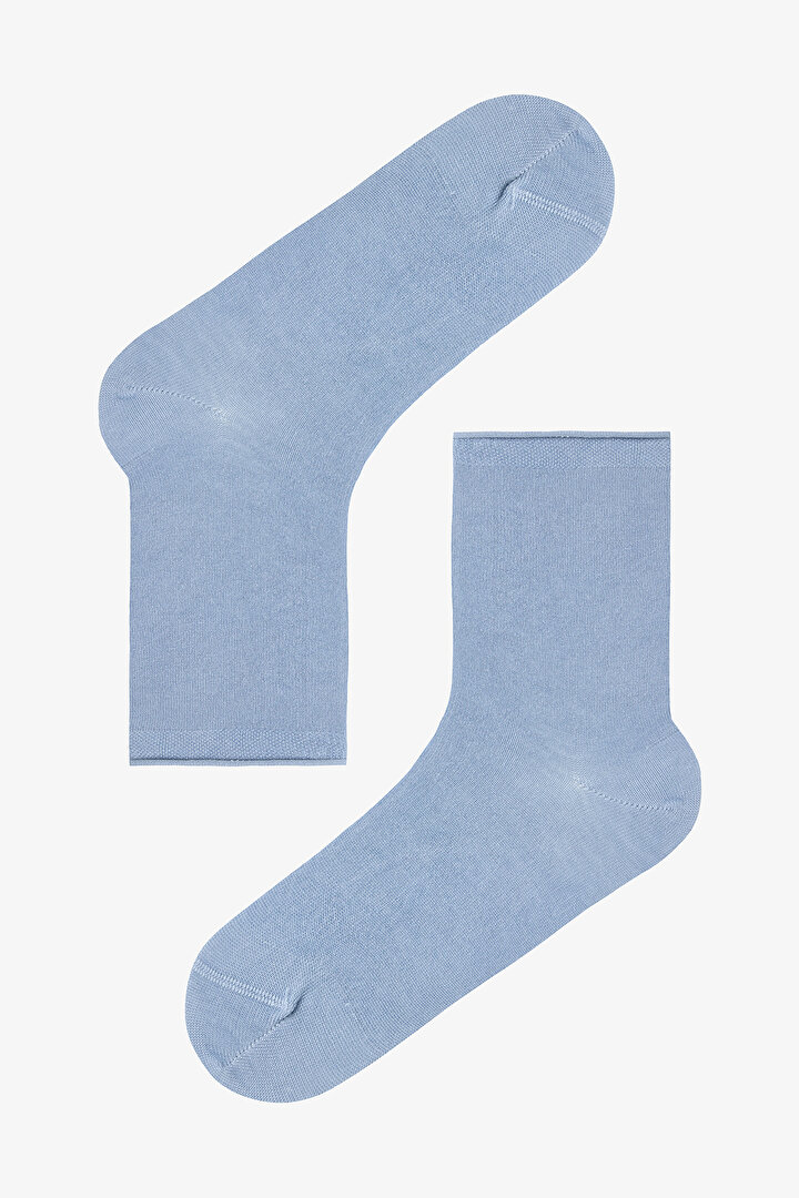 Açık Mavi Rahat Bilek Lastikli Bambu Soket Çorap - 1