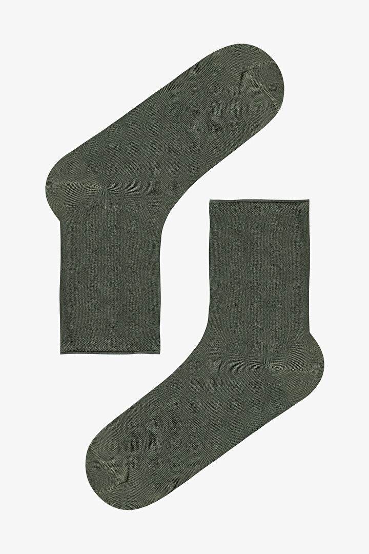 Haki Yeşili Rahat Bilek Lastikli Bambu Soket Çorap - 1