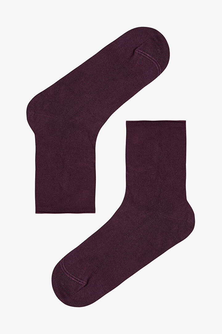 Koyu Mor Rahat Bilek Lastikli Bambu Soket Çorap - 1