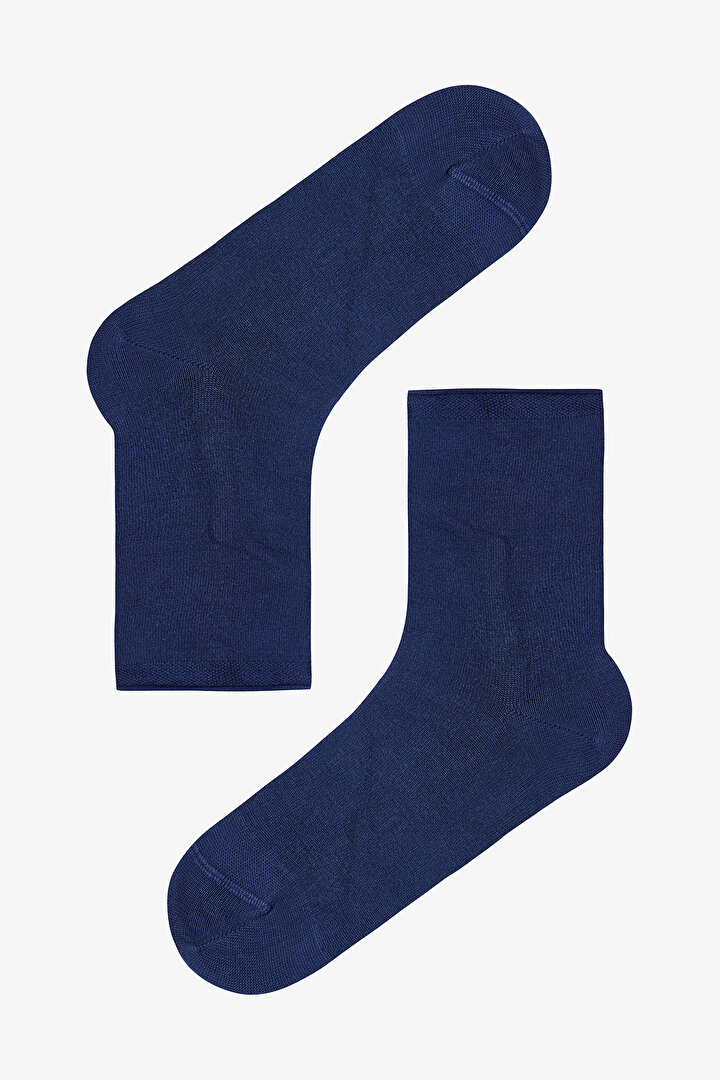 Saks Mavisi Rahat Bilek Lastikli Bambu Soket Çorap - 1