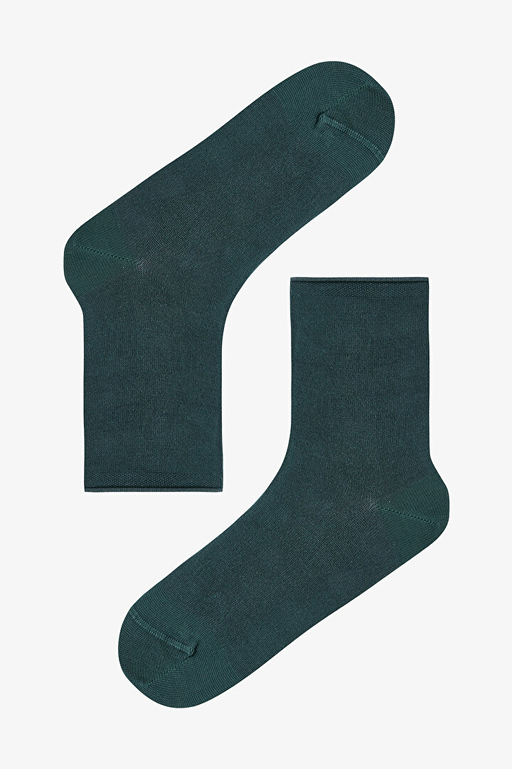 Koyu Yeşil Rahat Bilek Lastikli Bambu Soket Çorap - 1