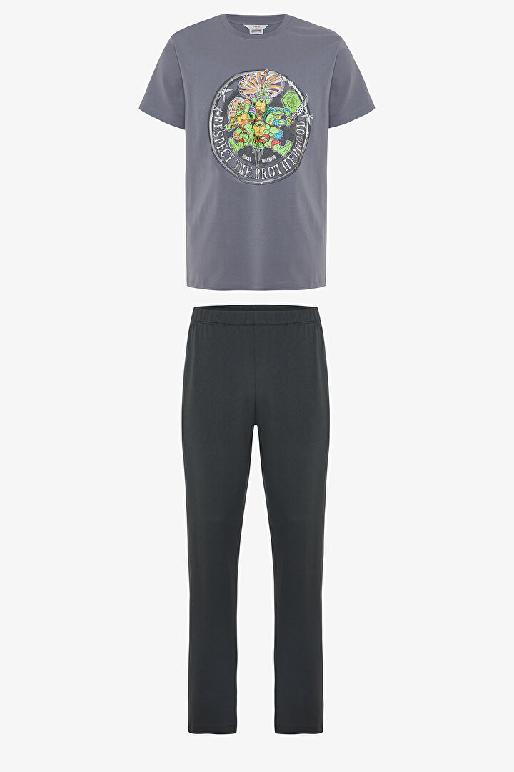 Man Ninja Turtles Slogan Printed Short Sleeve Pajama Set - 1