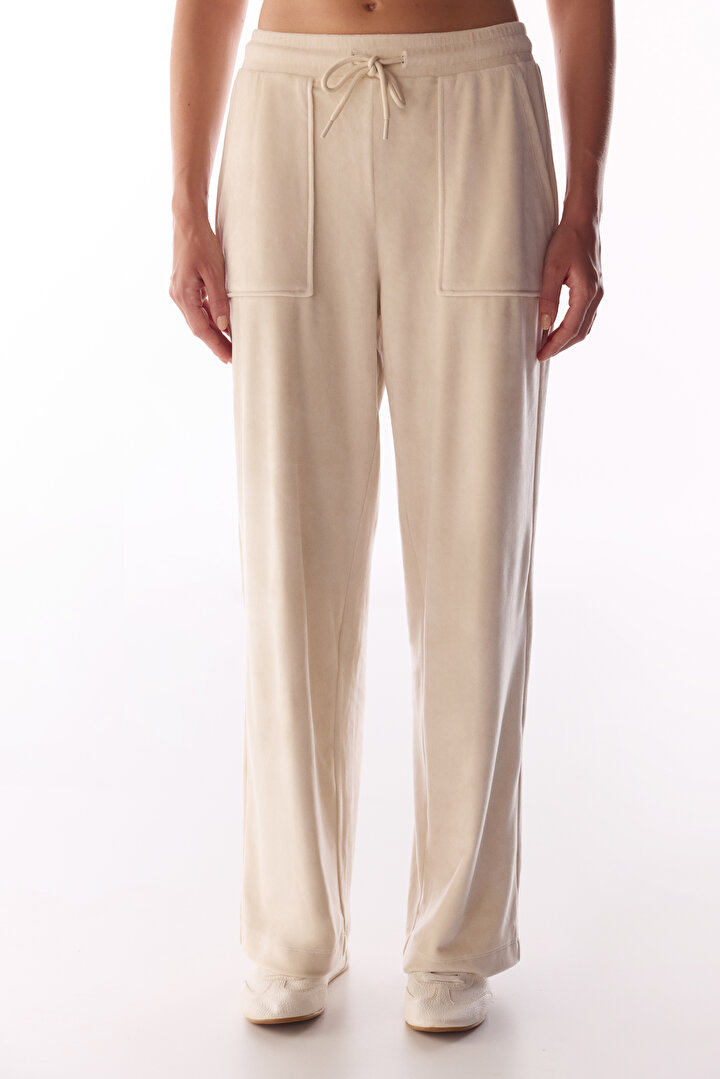 Bej Soft Kadife Cep Detaylı Pantolon - 2