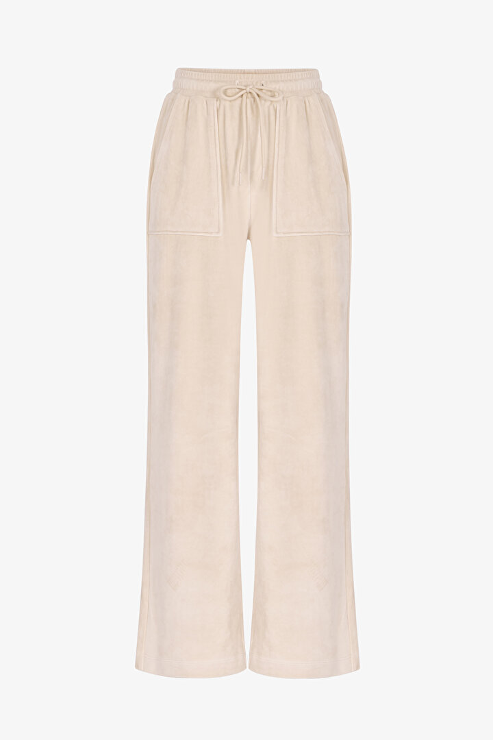 Bej Soft Kadife Cep Detaylı Pantolon - 1