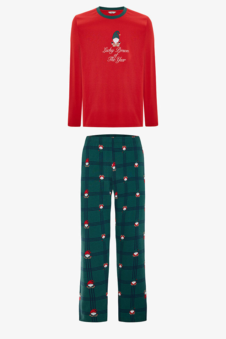 Erkek Dwarf Yeni Yıl Desenli Pamuklu Pijama Takımı - 1