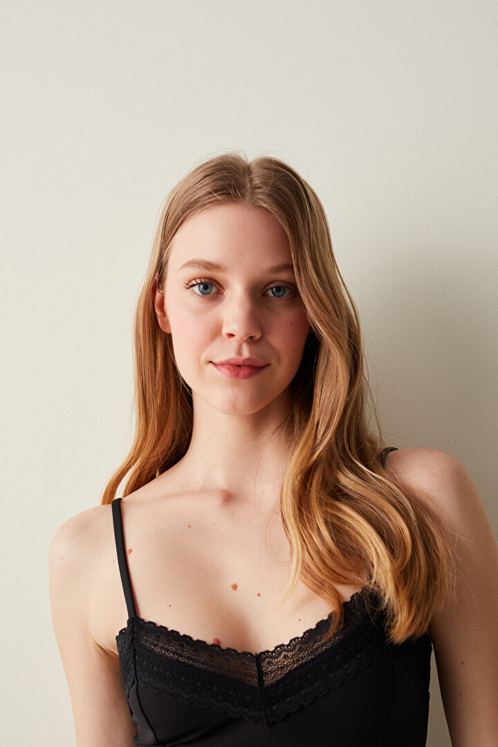 Bk Black V Neck Lace Cami - 2