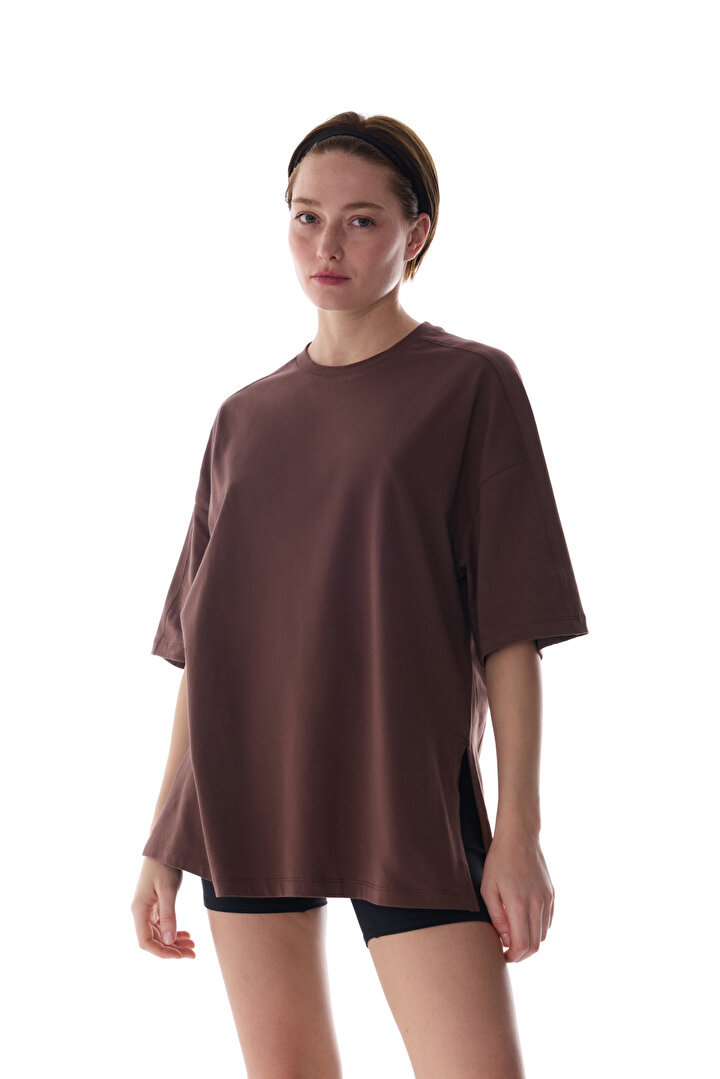 Brown Cotton Oversize T Shirt - 1