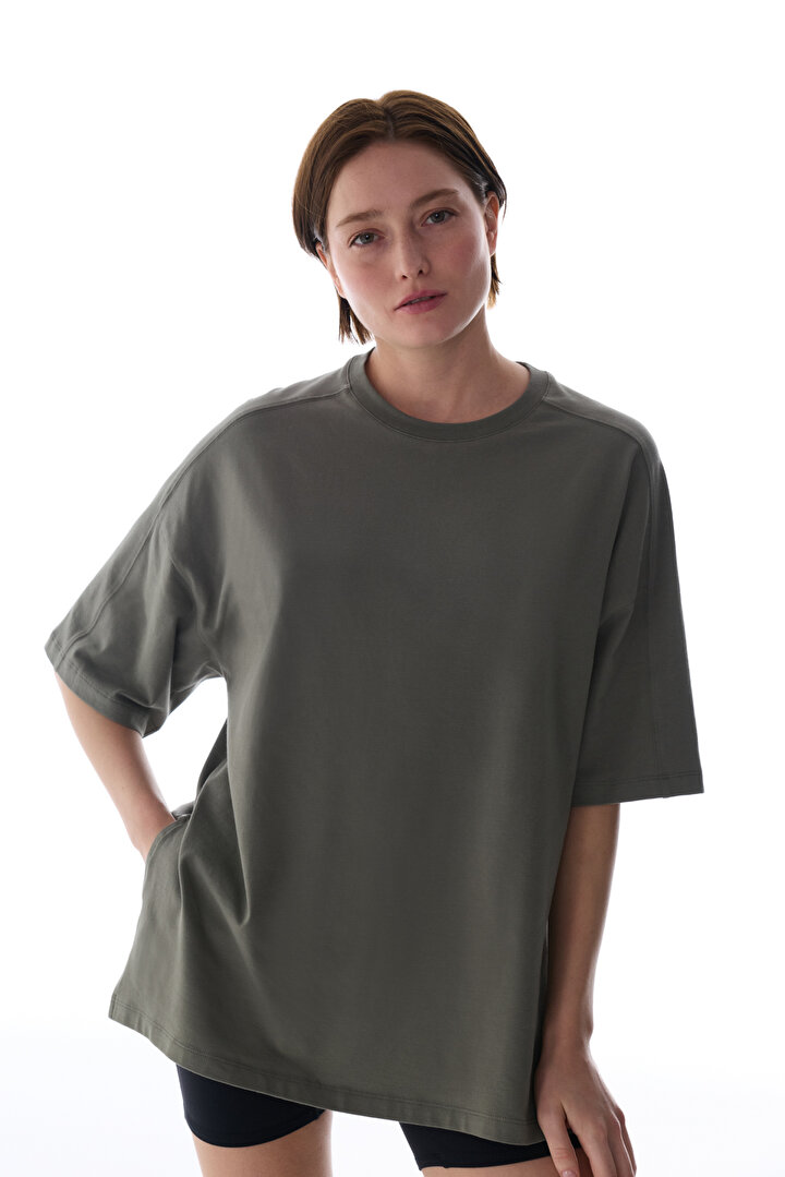Khaki Cotton Oversize T Shirt - 2