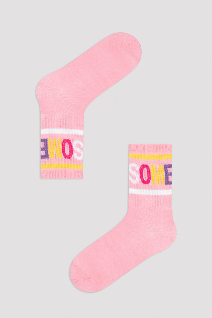 Kız Çocuk Pembe Desenli 2'li Soket Çorap - 2