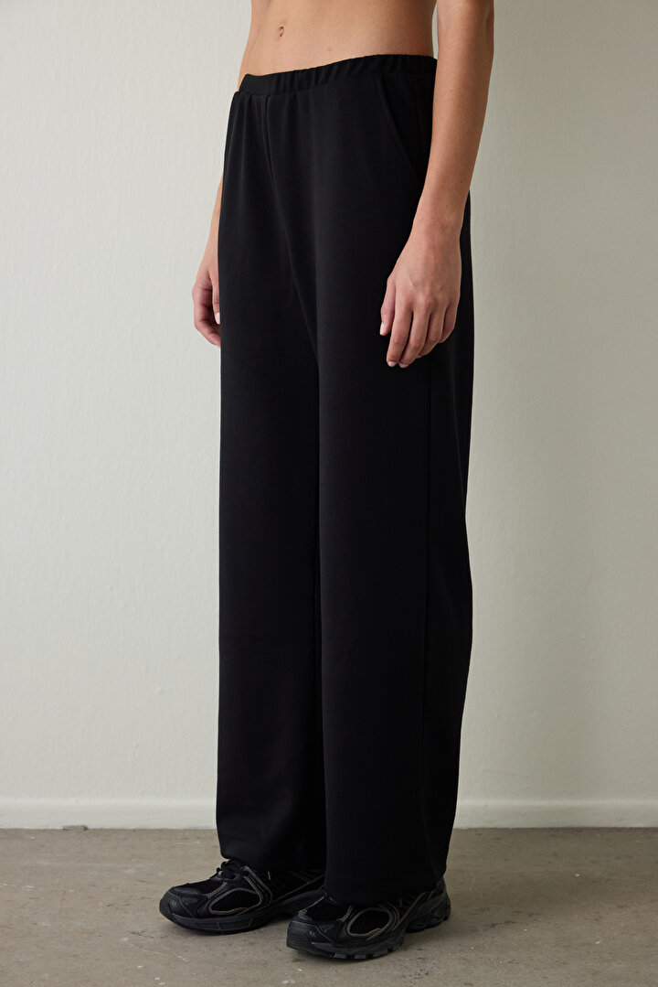 Black Silky Feel Medium Waist Jogger Sweatpants - 2