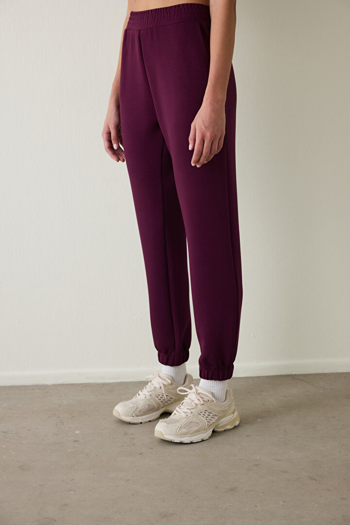 Bordo Silky Feel Normal Bel Jogger Eşofman Altı - 1