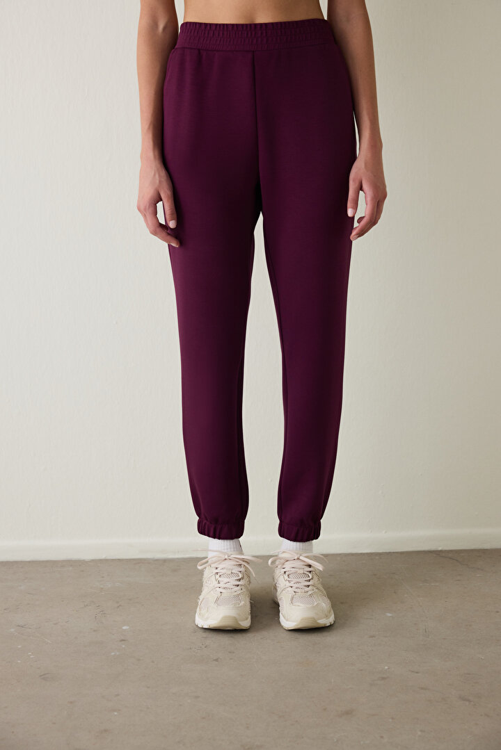 Bordo Silky Feel Normal Bel Jogger Eşofman Altı - 2
